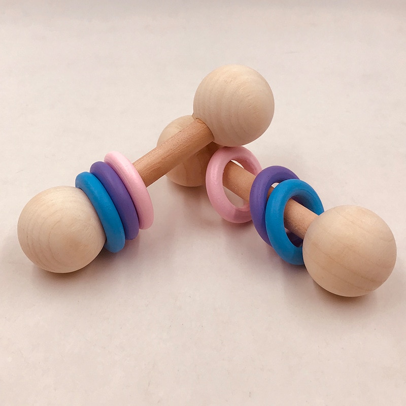 Wooden Rattle Beech Hand Teething Wooden Ring Baby Rattles Play Gym Montessori Stroller Toy For Kid Products